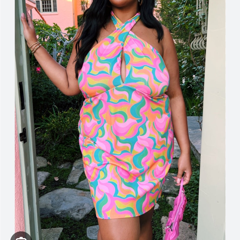 Show Me Your MuMu Pink Multi Halter Mini Dress